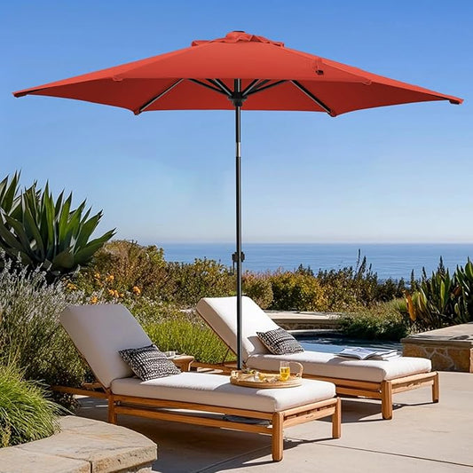 wikiwiki 7.5 FT Patio Umbrellas Outdoor Table Market Umbrella with Push Button Tilt/Crank, 6 Sturdy Ribs, Fade Resistant Waterproof POLYESTER DTY Canopy for Garden, Lawn, Deck, Backyard & Pool, Red