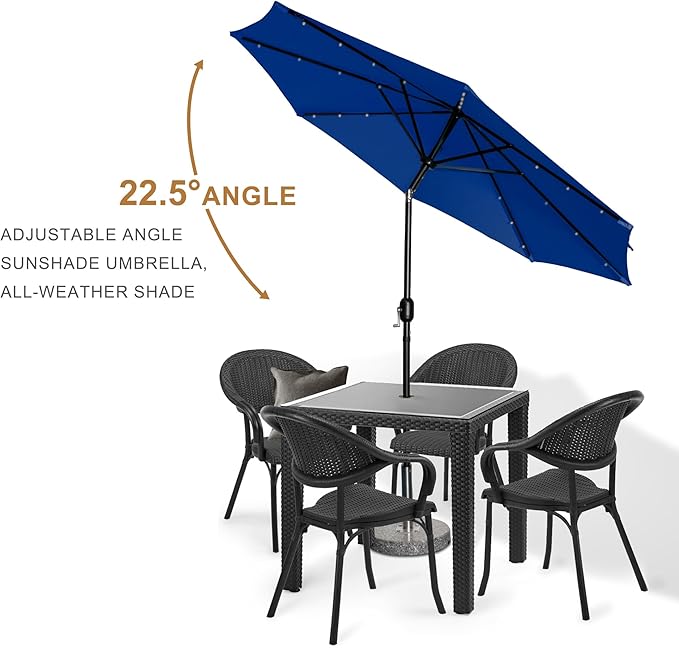 9FT LED Patio Umbrella, Solar Outdoor Umbrellas with LED Lights, Deck Umbrella with Push Button Tilt and Crank, UV Protection Waterproof for Pool, Porch, Garden, Deck, Backyard. (Royal Blue)