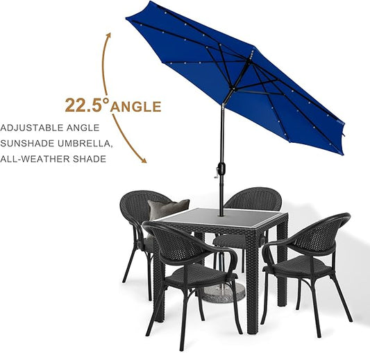 9FT LED Patio Umbrella, Solar Outdoor Umbrellas with LED Lights, Deck Umbrella with Push Button Tilt and Crank, UV Protection Waterproof for Pool, Porch, Garden, Deck, Backyard. (Royal Blue)