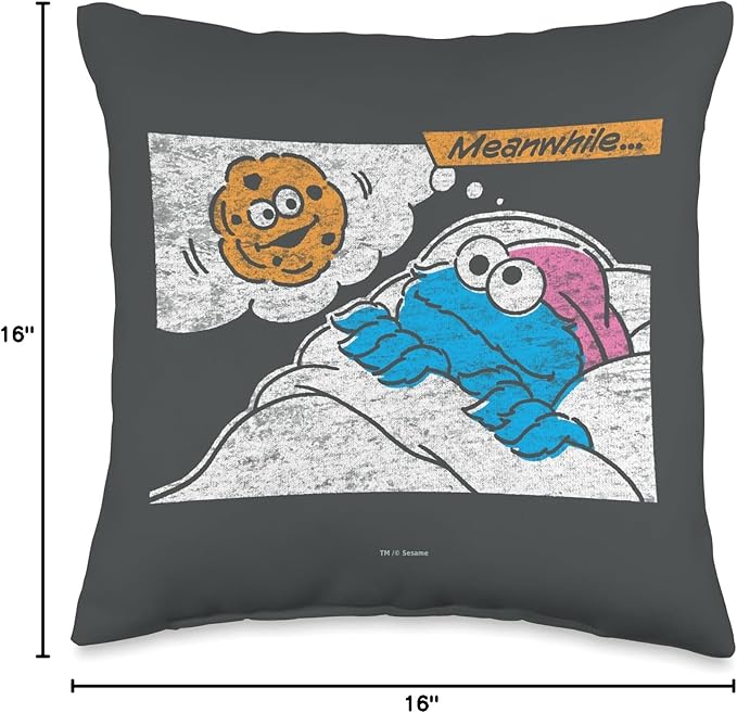 Sesame Street Cookie Monster Meanwhile Throw Pillow, 16x16, Multicolor