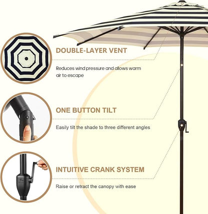 Abba Patio 9FT Lyon Outdoor Patio Umbrella Outdoor Table Umbrella with Push Button Tilt and Crank Market Umbrella 8 Sturdy Ribs UV Protection Waterproof for Garden Deck Backyard Pool, Stripe