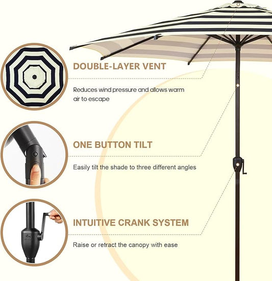 Abba Patio 9FT Lyon Outdoor Patio Umbrella Outdoor Table Umbrella with Push Button Tilt and Crank Market Umbrella 8 Sturdy Ribs UV Protection Waterproof for Garden Deck Backyard Pool, Stripe