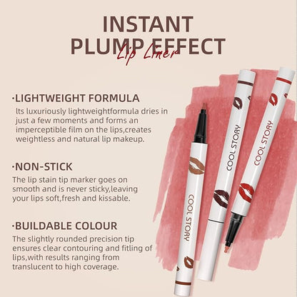 COOL STORY Lip Liner Pencil - Matte Lip Tint Stain Marker - Long Lasting Waterproof 02#