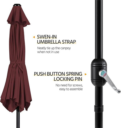 Yaheetech Patio Umbrella, 9FT Outdoor Table Market Umbrella with Push Button Tilt and Crank, Yard Sun Shade with Sturdy Ribs for Garden, Deck, Backyard, Pool, Burgungy