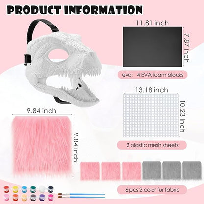 13 Pcs DIY Dino Mask Kit Hard Plastic Dinosaur Mask Furry Therian Dino Costume Kit Animal Dinosaur Party Costume