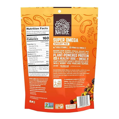 Second Nature Super Omega Smart Mix, Good Source of Antioxidant Vitamin E, Good Source of Fiber, No Artificial Colors, Flavors or Preservatives, Low Sodium, Kosher, Gluten Free & Non-GMO, 10 Ounce (Pack of 6)
