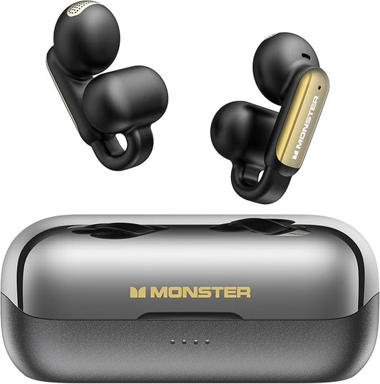 Monster AI Translation Earbuds Open AC601, 3-in-1 Translator Wireless Earphones, Bluetooth 6.0 Open Earbuds with 115 Languages Translation, Real-Time AI & Touch Control Wireless Headphone (Black)