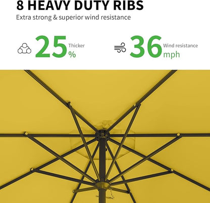 9FT Patio Umbrella Table Market Umbrella w/Tilt and Crank Outdoor Umbrellas for Garden, Deck, Backyard, Pool and Beach, Yellow