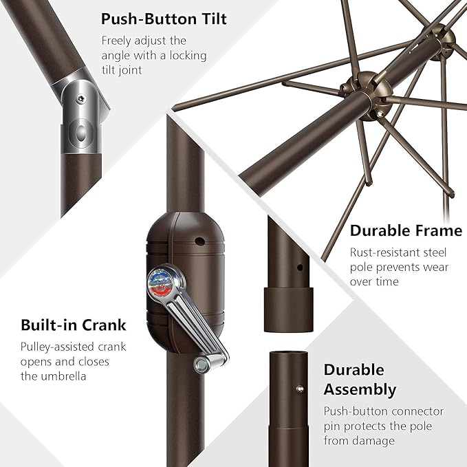 7.5Ft/9Ft Patio Umbrella, UV Protect Pool Umbrella with Heavy Duty Pole,Outdoor Umbrella with Push Botton Tilt & Crank