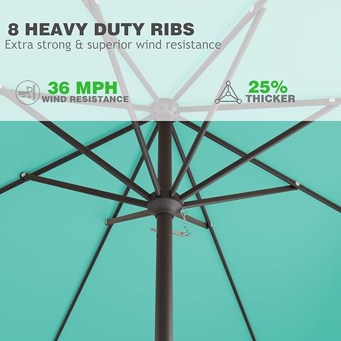8' x 10' Rectangular Patio Umbrellas for Outdoor, Outdoor Table Umbrella, Large Outdoor Patio Umbrellas with 8 Sturdy Ribs for Market, Garden, Pool (Cerulean)