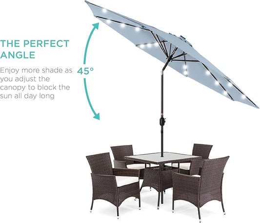 Best Choice Products 10ft Solar Polyester LED Lighted Patio Umbrella w/Tilt Adjustment and UV-Resistant Fabric - Breeze Blue