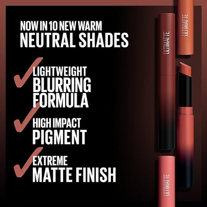 Maybelline Color Sensational Ultimatte Matte Lipstick, Non-Drying, Intense Color Pigment, More Sepia, Mid-Tone Camel, 1 Count