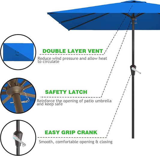 8' x 10' Rectangular Patio Umbrellas for Outdoor, Outdoor Table Umbrella, Large Outdoor Patio Umbrellas with 8 Sturdy Ribs for Market, Garden, Pool (Royal Blue)