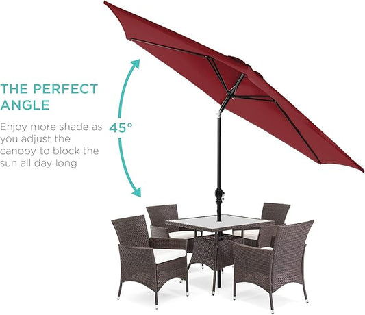 Best Choice Products 10ft Outdoor Steel Polyester Market Patio Umbrella w/Crank, Easy Push Button, Tilt, Table Compatible - Red