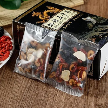 SIRDIKA Ginseng Five Treasures Kidney Tea, Zhu Gen Wu Bao Cha, Wubao - Chinese Herbal Men's Tea (10 Bags/1 Box)