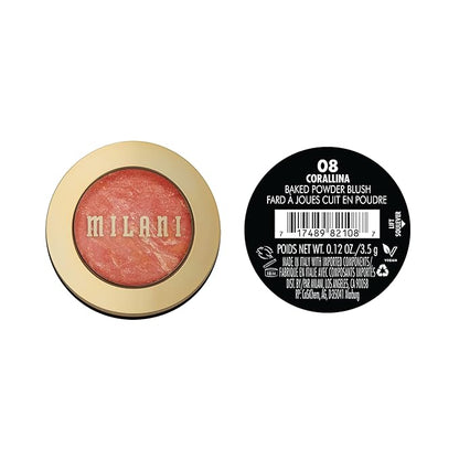 Milani Baked Blush, Powder Blush for Cheeks, Cruelty Free Makeup - Shape, Contour & Highlight Face for a Shimmery or Matte Finish -Corallina