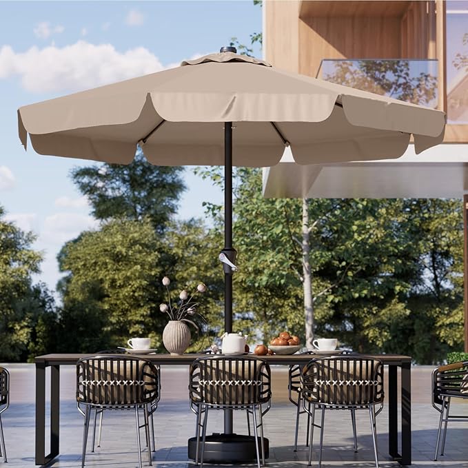 11FT Patio Umbrella Table Market Umbrella w/Crank Outdoor Umbrellas for Garden, Deck, Backyard, Pool and Beach, Beige