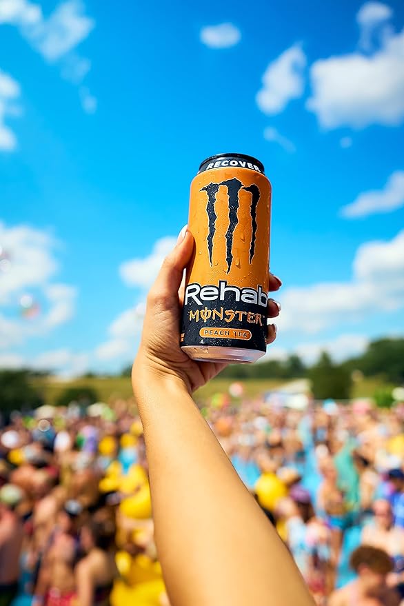 Monster Energy Rehab Peach Tea + Energy, Energy Iced Tea, Energy Drink, 15.5 Ounce (Pack of 15)