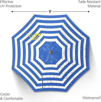 7.5Ft/9Ft Patio Umbrella, UV Protect Pool Umbrella with Heavy Duty Pole,Outdoor Umbrella with Push Botton Tilt & Crank