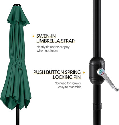 Yaheetech Patio Umbrella, 10FT Outdoor Table Umbrella Market Umbrella with Push Button Tilt and Crank & Sturdy Ribs, Yard Umbrella for Garden, Deck, Backyard, Pool, Dark Green