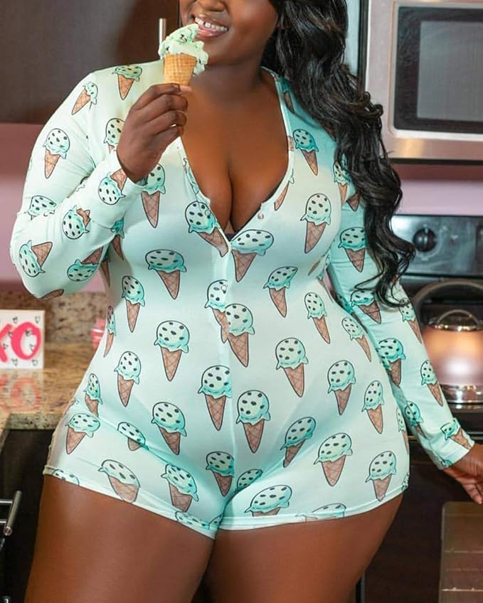 MissShorthair Onesies Women Sexy, Cute Onesie Pajamas for Women Long Sleeve Cookie Monster Large