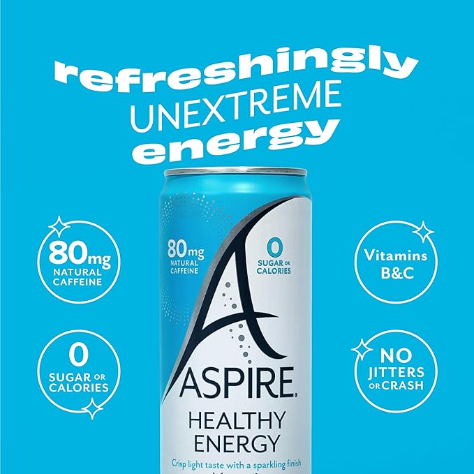 ASPIRE® Fruit Punch, Healthy Energy Drink with Low Caffeine, No Sugar, Carbs, and Keto Friendly, 12 Pack