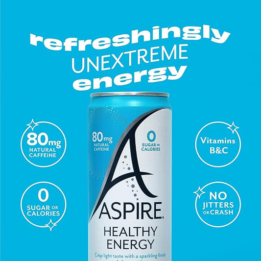 ASPIRE® Fruit Punch, Healthy Energy Drink with Low Caffeine, No Sugar, Carbs, and Keto Friendly, 12 Pack