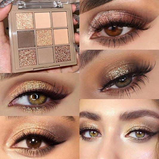 Eye Shadow Palette Makeup,9 Colors Gold Matte Shimmer Vegan Eyeshadow,Highly Pigmented Long Lasting Waterproof Naturing-Looking make up pallets for women,eyeshadow palette for brown blue eyes