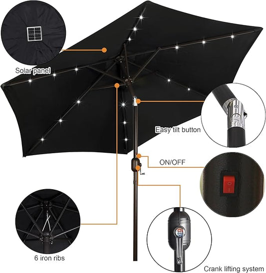 Blissun 7.5 ft Solar Umbrella, 18 LED Lighted Patio Umbrella, Table Market Umbrella