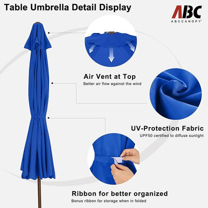 ABCCANOPY Patio Umbrella 10ft, Outdoor Table Umbrella with Push Button Tilt and Crank, 8 Ribs Umbrella for Patio Pool Garden Deck (Blue)