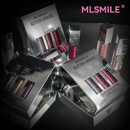 3 PCS High Shine Glitter Lipglossey,Diamond Glitter Lip Gloss Long Lasting Moisturizing Lip Gloss Non-sticky Glossy Glitter Liquid Lipstick for Women,girls 0.33fl oz