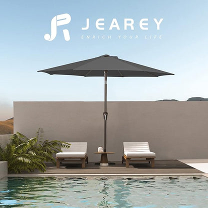 JEAREY 9FT Outdoor Patio Umbrella Outdoor Table Umbrella with Push Button Tilt and Crank, Market Umbrella 8 Sturdy Ribs UV Protection Waterproof for Garden, Deck, Backyard, Pool (Dark Gray)