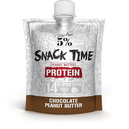 Rich Piana 5% Nutrition Snack Time | Squeezable Protein Shots | High Protein Snack Pouches | Convenient, Real Food Protein from Peanuts & Egg Whites | 10-Count (Chocolate Peanut Butter)