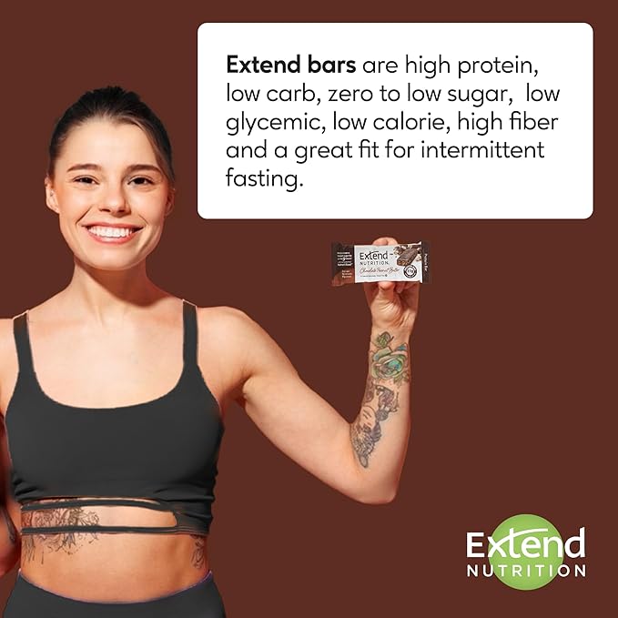 Extend Sugar Free Protein Bars, Perfect Diabetic Snacks, High Protein and Fiber, Hunger Control & Steady Energy, Low Carb, Keto Friendly, Chocolate Peanut Butter, 12 Count