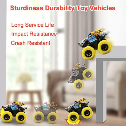 M SANMERSEN Monster Truck Toys for Ages 2-4, Friction Cars for Toddlers 1-3 Push and Go 360° Rotating Stunt Car for 2+ Year Old Boys Girls Gifts (2 Pack - Red and Yellow)