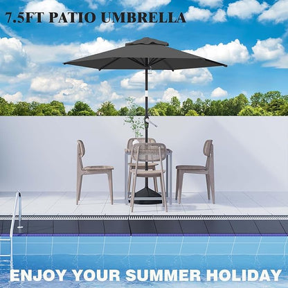 7.5FT Patio Umbrella Table Market Umbrella w/Tilt and Crank Heavy-Duty Round Outdoor Umbrellas for Garden, Deck, Backyard, Pool and Beach, Gray