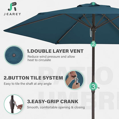 JEAREY 7.5FT Patio Umbrellas Outdoor Umbrella Table Market Umbrella with 6 Ribs,Tilt Button for Pool Deck Backyard Garden,Lake Blue