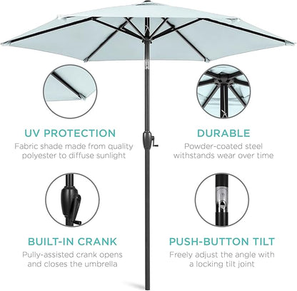 Best Choice Products 7.5ft Heavy-Duty Round Outdoor Market Table Patio Umbrella w/Steel Pole, Push Button Tilt, Easy Crank Lift - Baby Blue