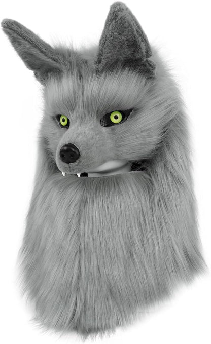 Furry Head Mask Animal Wolf Dog Plush Faux Fur Masks for Halloween Masquerade Cosplay Costume Props