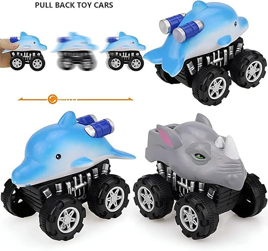 Liberty Imports 12 Pack Monster Truck Pull Back Cars, Large Animal Toy Pullback Racers Vehicles Party Favors Play Set for Kids, Boys, Toddlers