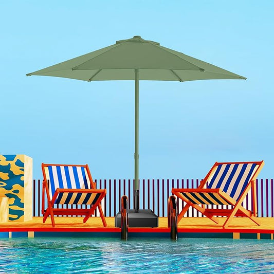 7.5ft Outdoor 1S Push-Up Patio Umbrella - Market Table Pool Deck Umbrella UPF50+ UV Protection with 6 Sturdy Ribs for Balcony, Garden, Lawn, Backyard (Morandi Green)