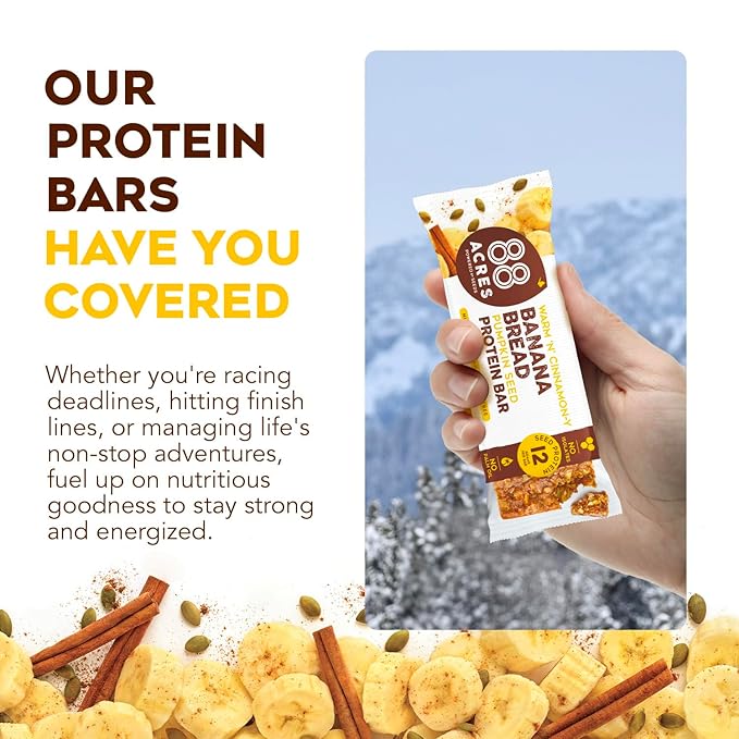 88 Acres Plant Based Seed Protein Bar | 9 Pack, Banana Bread | 12g of Plant Based Protein, Gluten Free, Nut Free, Non GMO, School Safe, No Palm Oil