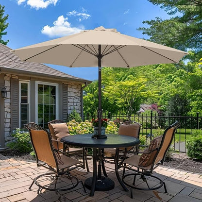 PatioKingdom 9FT Patio Outdoor Umbrella-UPF 50+ Sun Shade with Wind Vent, Push-Button Tilt & Smooth Crank Lift, Rust-Resistant Fiberglass Frame for Garden, Backyard,Yard