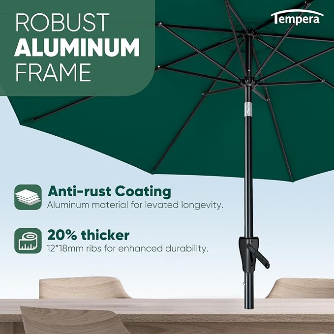 Tempera Patio Market Outdoor Table Umbrella with Push Button Tilt and Crank,Large Sun Umbrella with Sturdy Pole&Fade resistant canopy,Easy to set