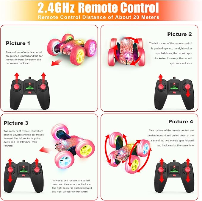 Remote Control Car, RC Cars Toys, 2.4GHz 4WD Fast RC Car Kids Toys Double Sided 360° Rotating Monster Truck Toys for Girls RC Truck Toy Cars for Boys