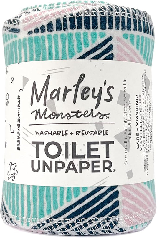 Marley's Monsters Toilet UNpaper - 24 count roll, Reusable Toilet Paper - Absorbent Bidet Cloth Wipes, (ModGeo)