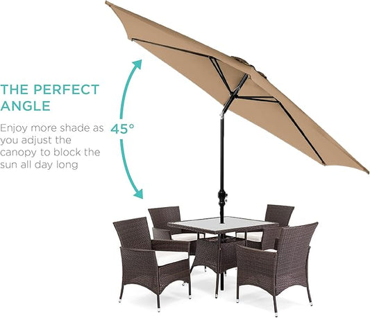 Best Choice Products 10ft Outdoor Steel Polyester Market Patio Umbrella w/Crank, Easy Push Button, Tilt, Table Compatible - Tan