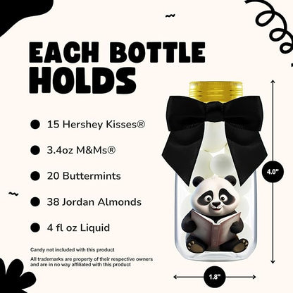 Small 12 Pack Panda Party Favors - DIY Candy Jars with Ribbons and Stickers - Party Decoration Bottles for Birthday, School Classroom, and Baby Shower - Panda Table Centerpieces for Kids
