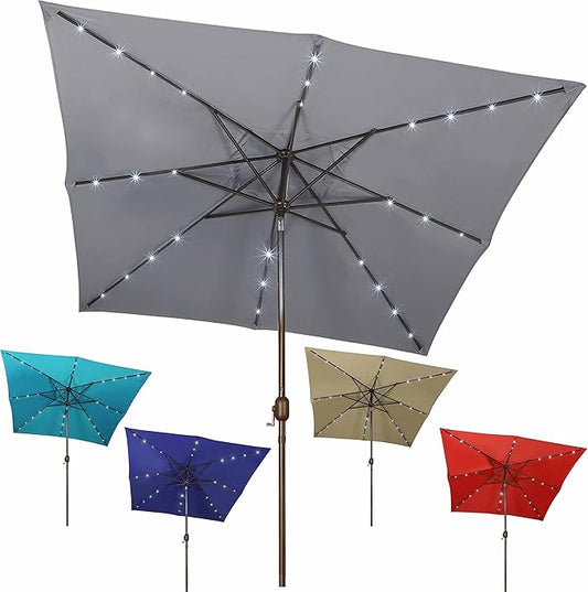 Blissun Rectangular Patio Umbrella, Table Market Umbrella with Tilt and Crank, Outdoor Umbrella for Garden, Deck, Backyard, Pool and Beach
