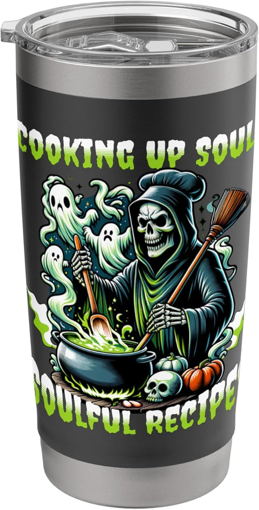 Halloween Fire Ice Skull Creepy Monster Mask Horror Stainless Steel Insulated Tumbler